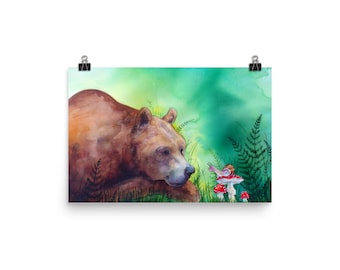 Together bear with snail watercolor art print