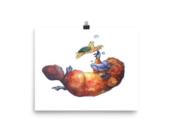 Impressão caprichosa em aquarela de ornitorrinco