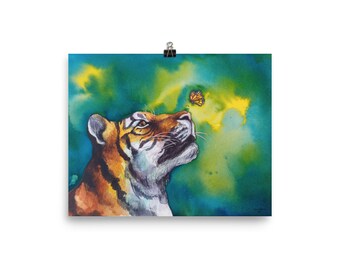 Tiger and monarch watercolor print