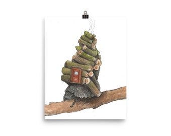 Bagworm moth caterpillar watercolor illustration print