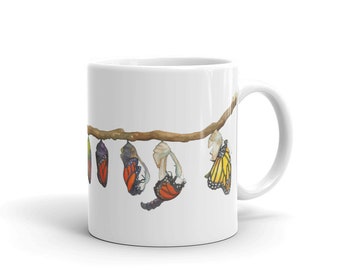 Monarch metamorphosis White glossy mug