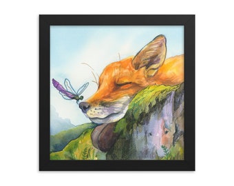Fox -day dreamer framed watercolor print