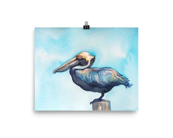 Pelican watercolor art print "Opportunity on the Horizon" by Lori Agnew