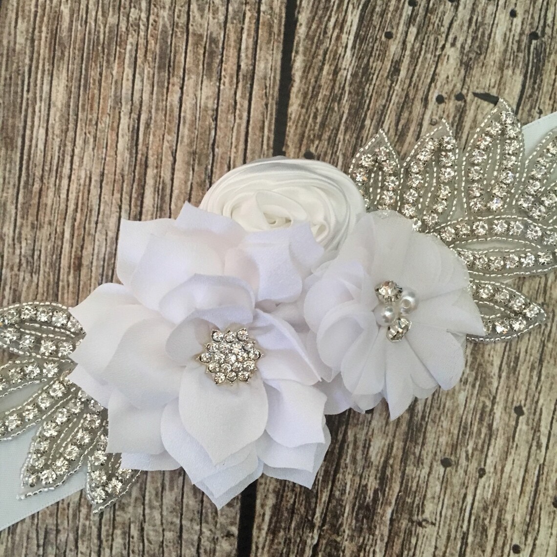 Bridal sash white sash all white sash floral bridal sash Etsy