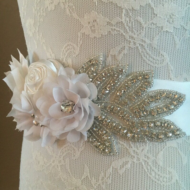 Bridal sash white sash all white sash floral bridal sash Etsy