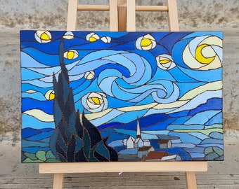 Starry Night Mixed Media - Acrylic Painting & Wood Burn Original Artwork