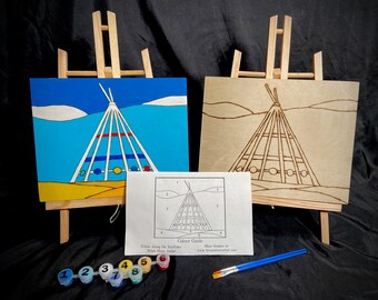 Saamis Tepee, Medicine Hat Paint By Number Kit for Kids and Adults- Acrylic Paint on Wooden Canvas