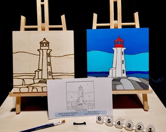 Peggy's Cove Paint By Number Kit for Kids and Adults- Acrylic Paint on Wooden Canvas