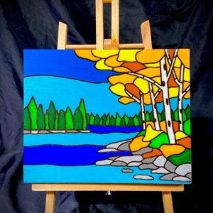 Ontario Lakes Paint By Number Kit for Kids and Adults Acrylic Paint with Burned Lines on Wooden Plank image 3