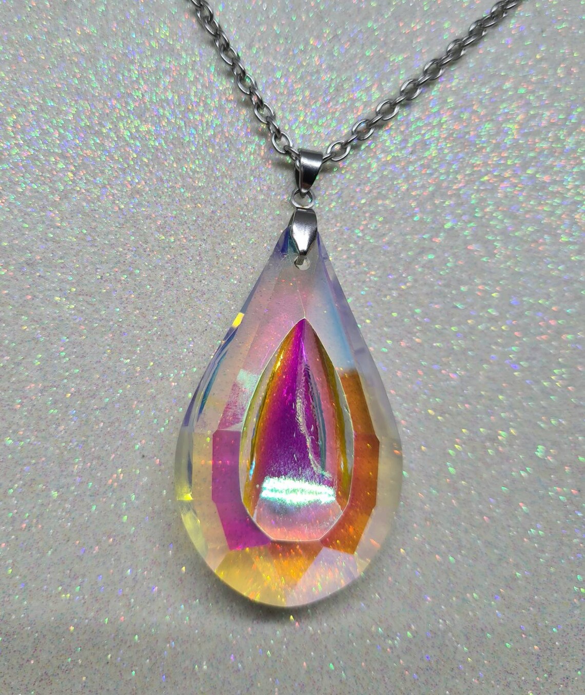 Colourful Drop Crystal AB Pendant Necklace With Stainless Etsy