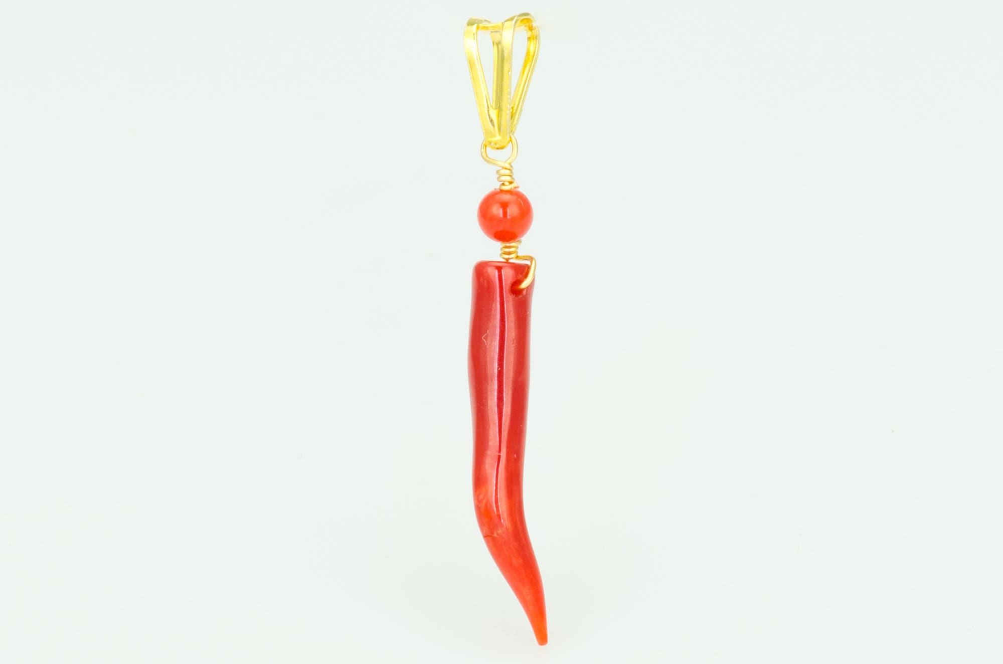Coral Horn Pendant - Italian Good Luck Charm, 925 Silver (1.45 Inch)