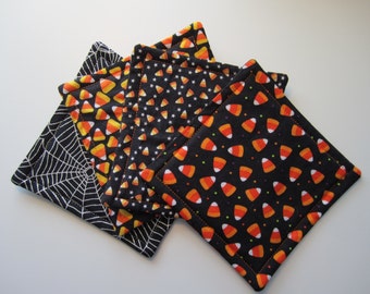Halloween Fabric Coaster Set, Halloween, Coasters, Candy Corn, Spider Web, Fabric Coaster Set, Coaster Set, Fabric Coasters, Hostess Gift