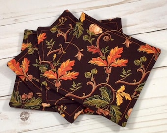 Botanical Fall Fabric Coaster Set, Fall, Autumn, Botanical, Floral, Coasters, Hostess Gift, Gift, Fabric Coasters, Coaster Set