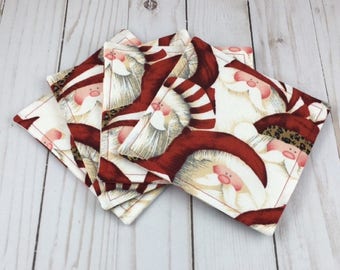 Santa Fabric Coaster Set, Santa, Christmas, Coasters, Hostess Gift, Fabric Coasters, Coaster Set, Fabric Coaster Set, Hostess Gift, Gift