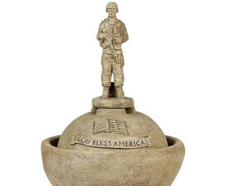 Solid Rock Stoneworks God Bless America Concrete Fountain on Pedestal- 46" Tall