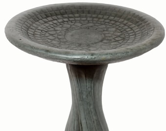 Solid Rock Stoneworks Spiral Birdbath- 29in Tall- Indigo