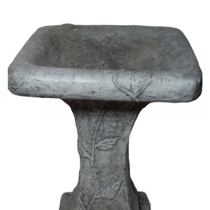 Solid Rock Stoneworks Square Ivy Birdbath 17in Tall Pre Aged Color