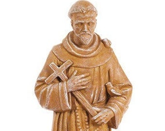 Solid Rock Stoneworks St Francis Holding Cross- 25in Tall- Sandstone