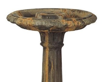 Solid Rock Stoneworks Large Column Birdbath- 30in Tall- Rust