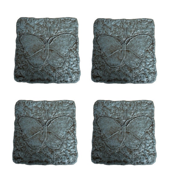 Solid Rock Stoneworks-pakket van 4 betonnen vierkante vlinderstapstenen- cipressenbeits- tuin