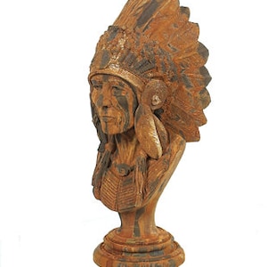 Solid Rock Stoneworks Indian Chief Bust- 24in Tall- rust
