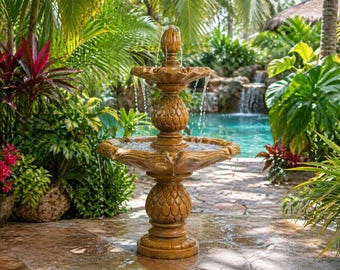 Solid Rock Stoneworks Paradise Outdoor Water Fountain- Cast Stone Concrete Garden Fountain- Large Patio Water Feature- Courtyard Fountain