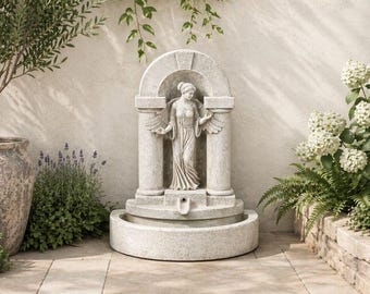 Solid Rock Stoneworks Angel’s Gate Outdoor Water Fountain – Concrete Garden Fountain with Angel Statue – Patio Courtyard Water Feature