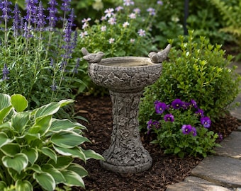 Solid Rock Stoneworks Eye on Sparrow Birdbath- 15" Tall