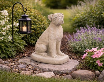 Solid Rock Stoneworks Boxer Dog- 13in Tall- Desert Sand