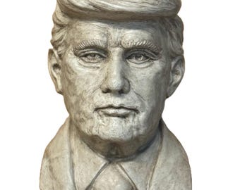 Solid Rock Stoneworks The Donald Presidential Style Concrete Head Planter with Drainage- 13" Tall for Garden or Patio