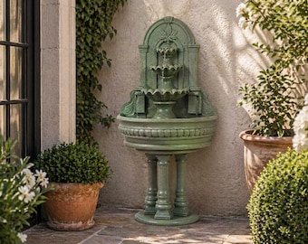 Solid Rock Stoneworks 3 Column Wall Fountain – Concrete- Garden Water Fountain