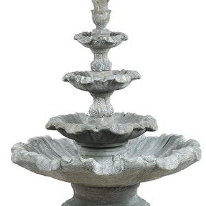Solid Rock Stoneworks Grooved 4 Tier Fountain- 54&quot; Tall- Flint