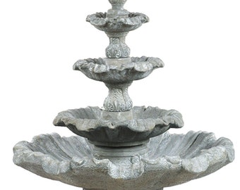 Solid Rock Stoneworks Grooved 4 Tier Fountain- 54" Tall- Flint