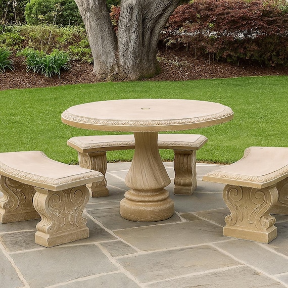 Concrete Round Outdoor Picnic Table Brion 48