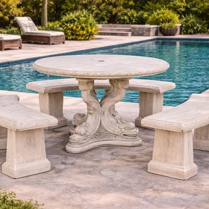 Solid Rock Stoneworks 4 Piece Tri Fish Concrete Table Set- Buff