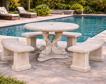 Solid Rock Stoneworks 4 Piece Tri Fish Concrete Table Set- Buff