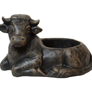 Solid Rock Stoneworks Cow Planter- Autumn Brown