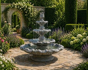 Solid Rock Stoneworks Grooved 4 Tier Fountain- 54" Tall- Flint