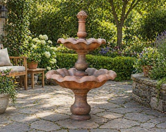 Solid Rock Stoneworks Aquarius Outdoor Fountain – Concrete Garden Water Fountain – Classic Tiered Patio Fountain – Cast Stone Backyard Decor