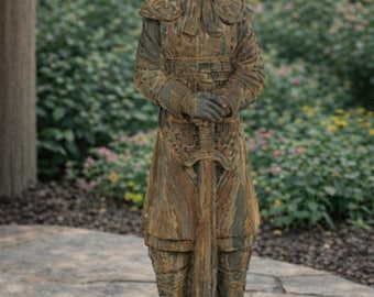 Chinese Warrior Concrete Statue – Asian Garden Decor – Oriental Outdoor Sculpture – Zen Garden Accent – Handcrafted in USA – 30" Tall