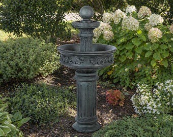 Solid Rock Stoneworks 2 Tier Doric Concrete Fountain – Outdoor Water Fountain – Classic Garden Patio Fountain – Cast Stone Yard Decor
