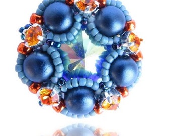 Zafirah pendant - instant download beading pattern with 2 hole cabochon beads and chaton montees