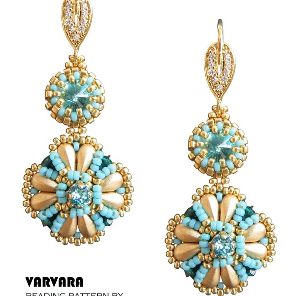 Varvara earrings- instant download DIY beading pattern, tutorial pdf in ENGLISH with seed and DropDuo beads