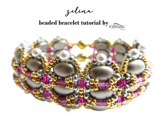 Pulsera Zelina - Patrón de abalorios DIY de descarga instantánea en ENG con cuentas Samos par Puca, perlas, biconos y mostacillas