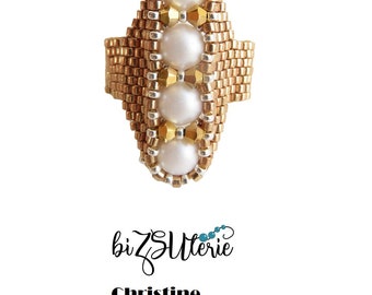 Christine ring and pendant - instant download DIY beading pattern/tutorial in ENGLISH w. cylinder and seed beads, 2 hole cabochon beads