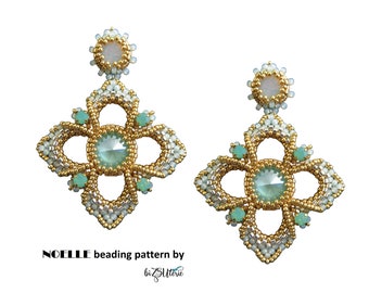 Noelle earrings- instant download DIY beading pattern, tutorial in ENGLISH with cylinder and seed beads, Swarovski cabochons, chaton montees