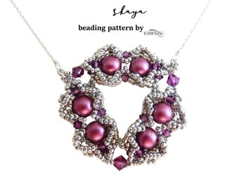 Skaya family - DIY instant download beading pattern in ENG with 2-hole cabochon beads, bicones and seed beads