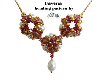 Davona set - instant download DIY beading pattern, tutorial with seed beads, pearls, bicones, DropDuo beads