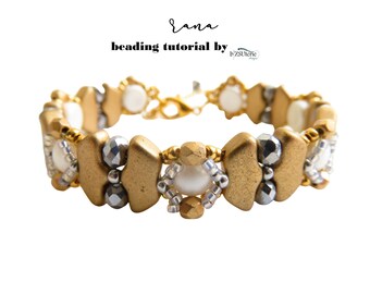 Pulsera Rana - Patrón de abalorios/tutorial de descarga instantánea DIY en ENG con cabujón, Delos par Puca, pulido al fuego, rondelle y cuentas de semillas