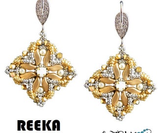 Reka earrings- instant download DIY beading pattern, tutorial in ENGLISH with seed beads, chaton montees, StormDuo beads, bicones